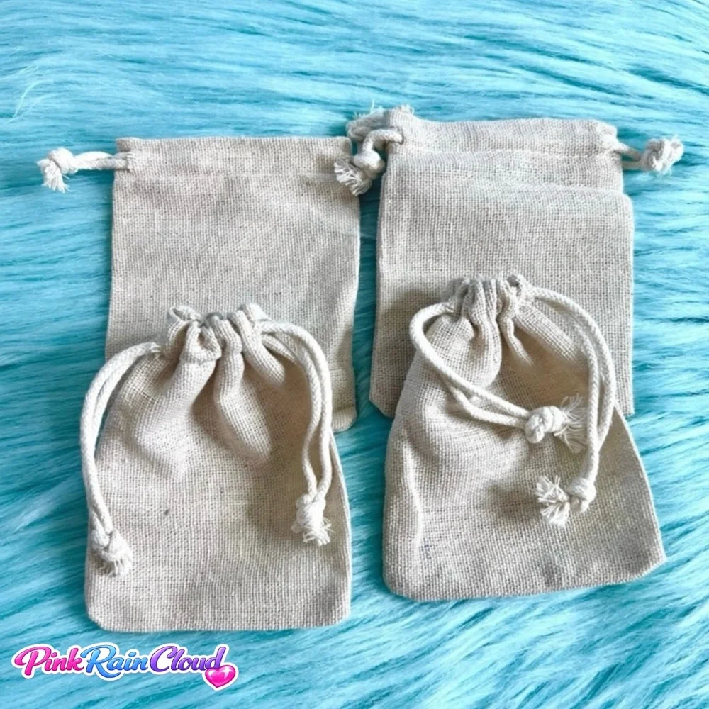 Set of 4 Burlap Canvas Drawstring Bags Rustic Gift Favor Jewelry Spice Pouches